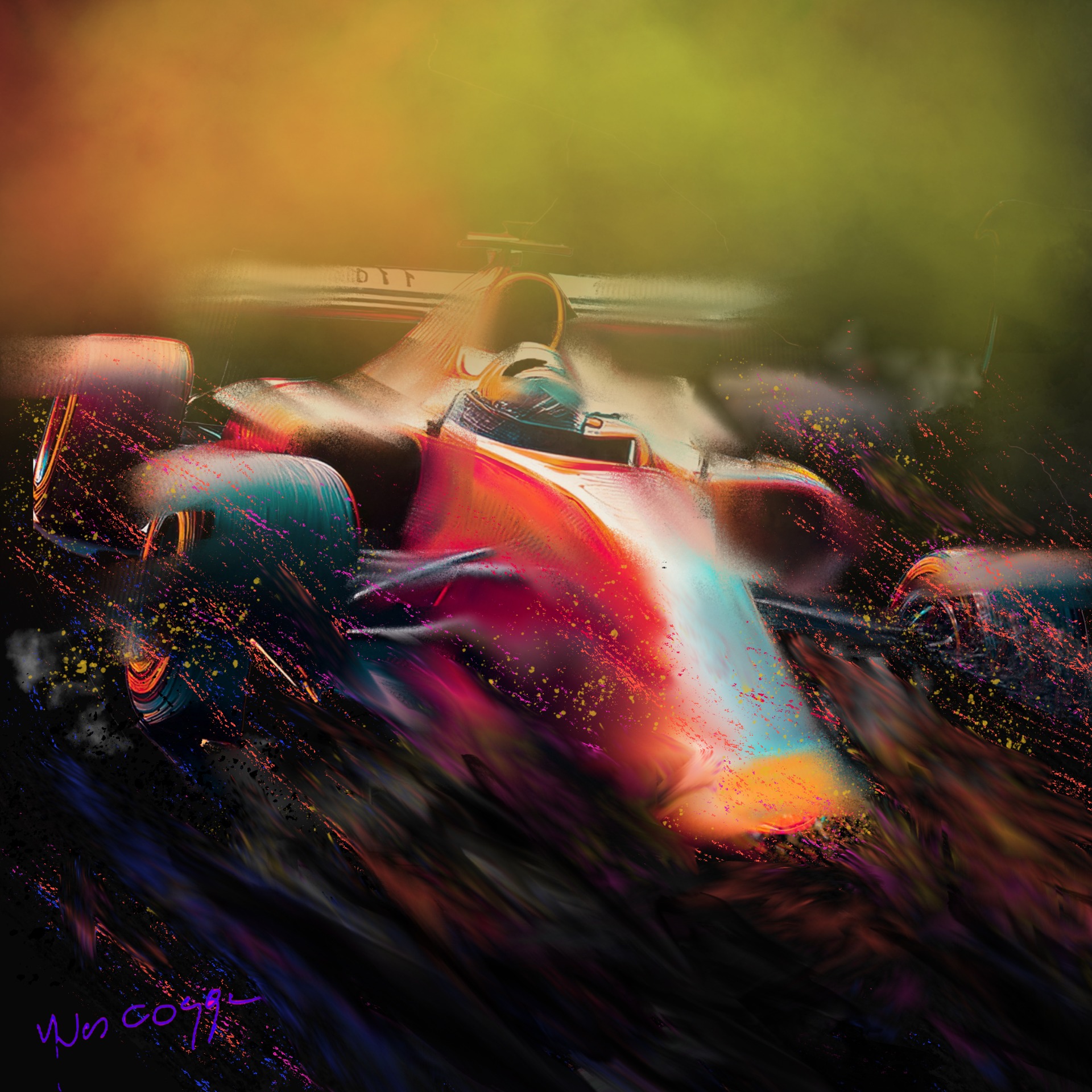 F1 Race, digitaal schilderij /canvas creatie
