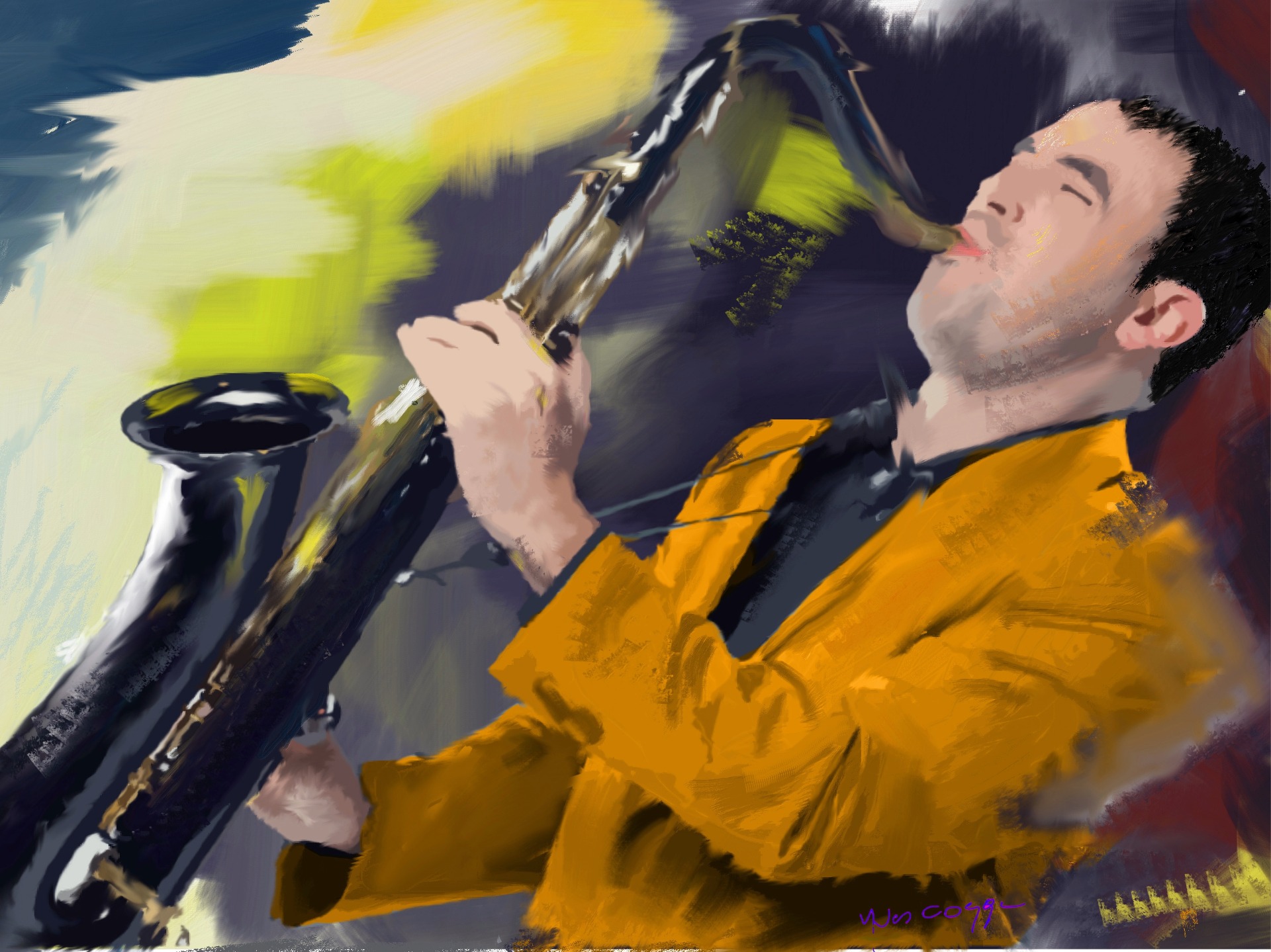 Artprint sax player, canvas creatie met adobe fresco